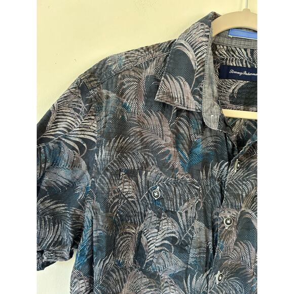 Tommy Bahama mens button down shirt size L blue palm tree print short sleeve - Picture 2 of 6